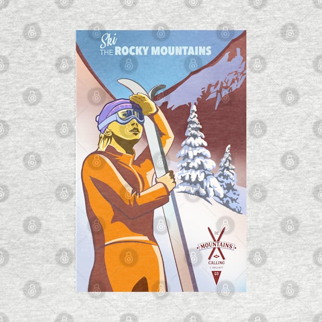 Retro Ski Poster Ski the Rocky Mountains by SFDesignstudio